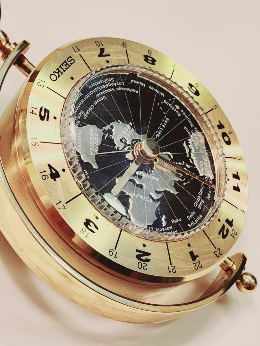 Seiko World Time Desk / Table Brass QHG106GLH ** WORKS ** | eBay Seiko World Time Desk / Table Brass QHG106GLH ** WORKS ** | eBay