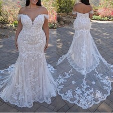 Sweetheart Mermaid Wedding Dresses Off Shoulder Lace Applique Beach Bridal Gowns