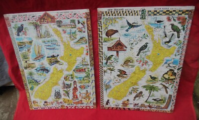 2 Puzzle Karten von Neuseeland, noch versiegelt - 70er Jahre - 15'' x 11''