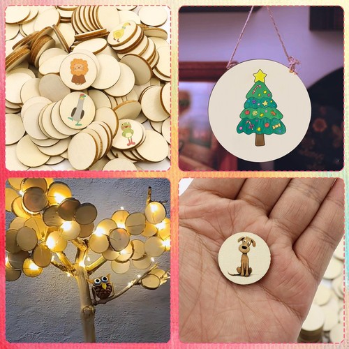 100 Pieces Unfinished Wood Circle Round Disc Blank Natural Wooden Cutout Orna... - 第 5/7 張圖片
