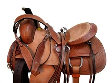 ROPING SADDLE WESTERN COWBOY RANCH TOOLED LEATHER HORSE TACK SET 15 16 17 18