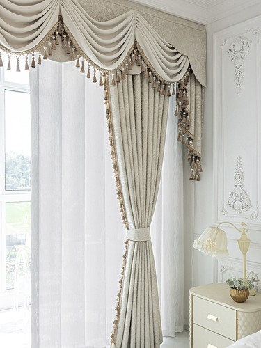 Classic French cream relief beige cloth valance blackout curtain drape C1952 - Picture 3 of 12