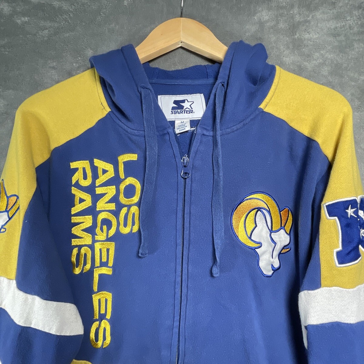売れ筋商品|||スターター パーカー・スウェットシャツ アウター レディース Men's  Los Angeles Rams Captain Pullover Hoodie  Starter Los Angeles Rams Hoodie Men's M Blue/Yellow VTG 90's