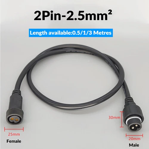 2 Pin IP67 Wasserdicht Strom Verlängerungskabel Stecker Buchse Lang 0,5M-10M - Picture 11 of 11