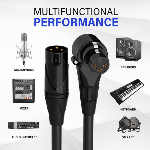 LyxPro 10 Feet Microphone XLR Angled Female Cable, 3 Pin Mic Cable - Black - Picture 6 of 7