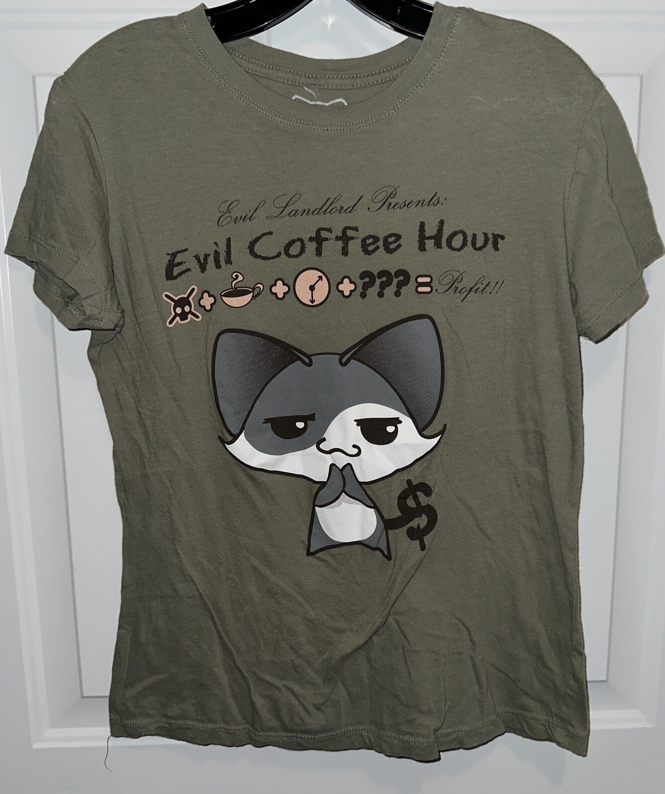 Evil Coffee Hour Anime Tee Juniors XL Green Kawaii Used