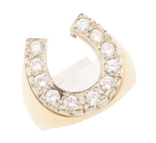 14K GOLD Vintage Ring Horse Shoe Good Luck Real 1/2 Ct Diamonds Sz 11.5 GR815