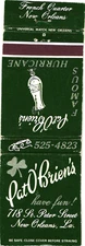 New Orleans Louisiana Pat O'Brien's Bar Vintage Matchbook Cover