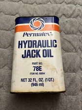 Vintage 1983 Permatex Hydraulic Jack Oil Can 1 Qt - Mostly Full
