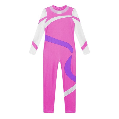 Kids Girls Dancewear Cycling Bodysuit Dance Jumpsuit Sheer Mesh Dance Unitard - Picture 33 of 51