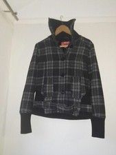 Miss Posh Wool Check Jacket Grey Button Up Women's Size 12 Tartan Belt High Neck