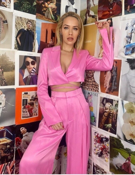 Zara Set Outfit Satin Effect Pants and Cropped Blazer Pink 2010