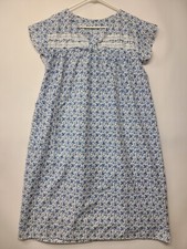 Vintage Women's Dress nighty Size S White Blue Floral Print Side Pocket Midi 2W