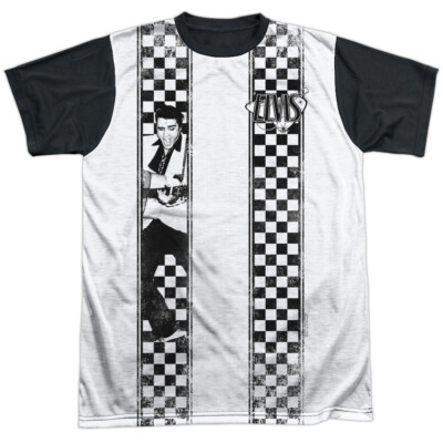 Elvis Presley Checkered Bowling Shirt Adult Costume T Shirt (Black Back), S-3XL