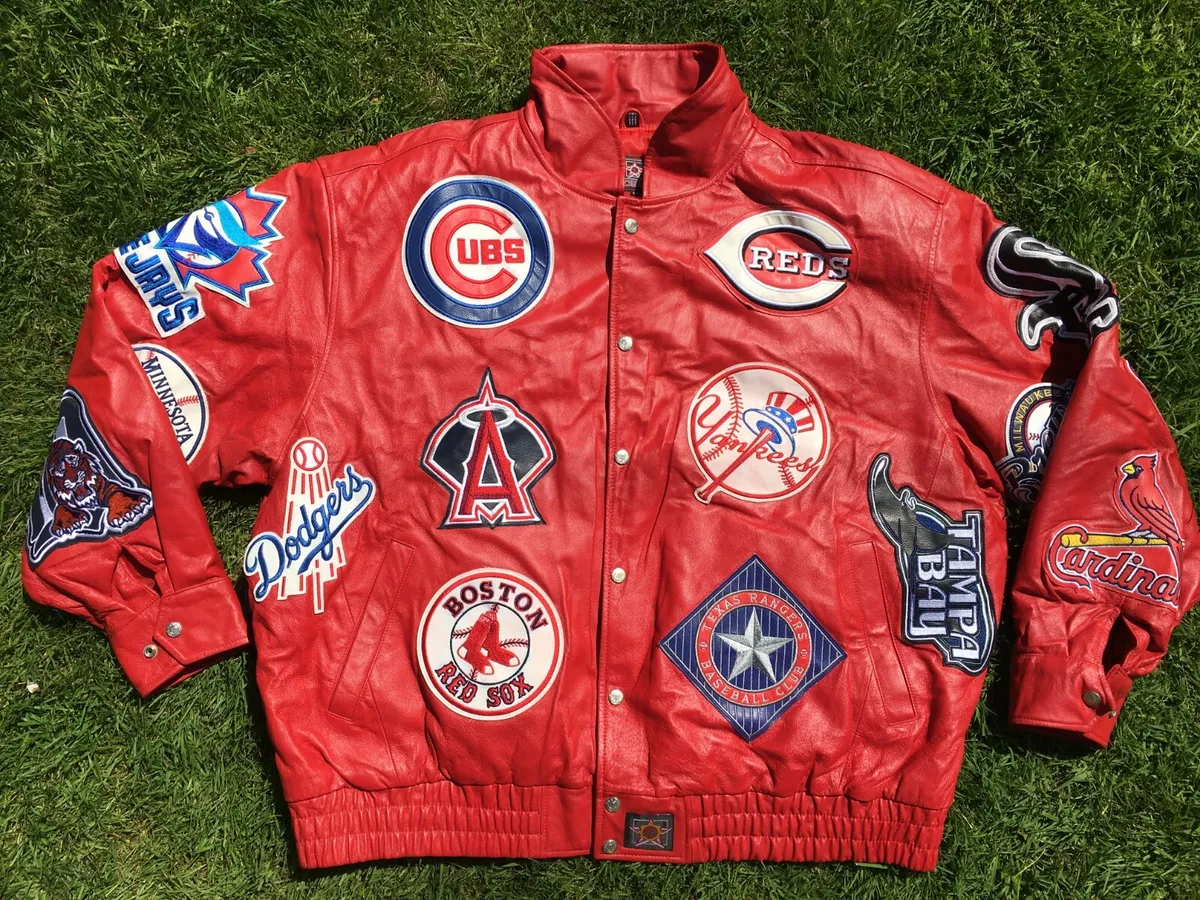 RARE Jeff Hamilton MLB Logos Leather Jacket Vtg team JH Design red size 3XL