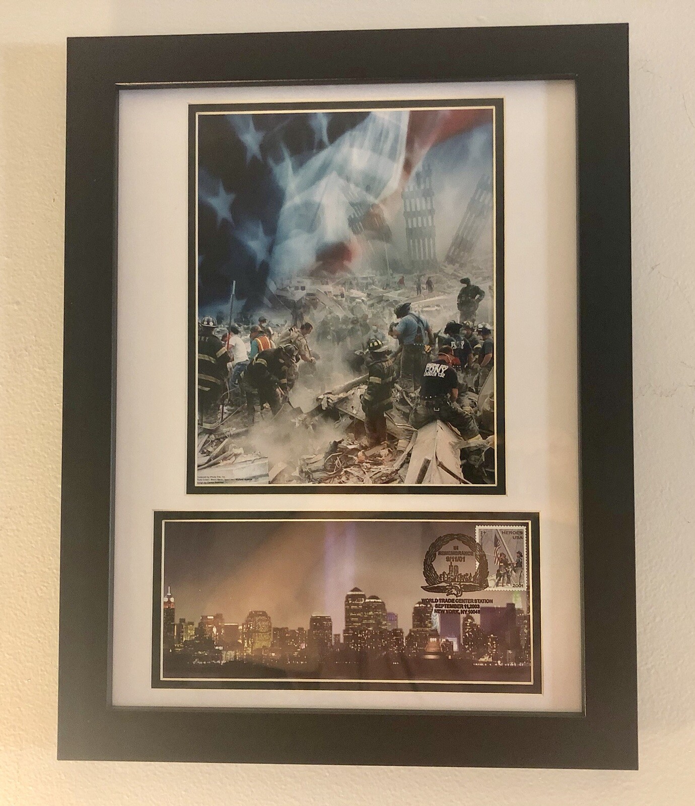 Framed Photos. 9/11 Themed Matted Photos In a Frame (14 X 18) w Towers Lights