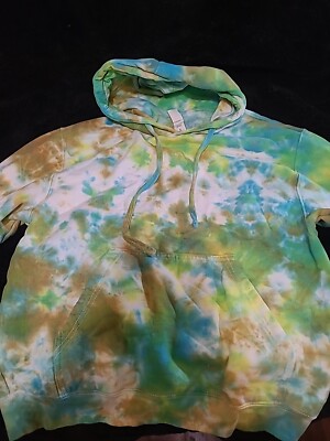 Tulex Tie-Dye Hoodie Size Small Kangaroo Pockets Blue Gold Yellow preown 