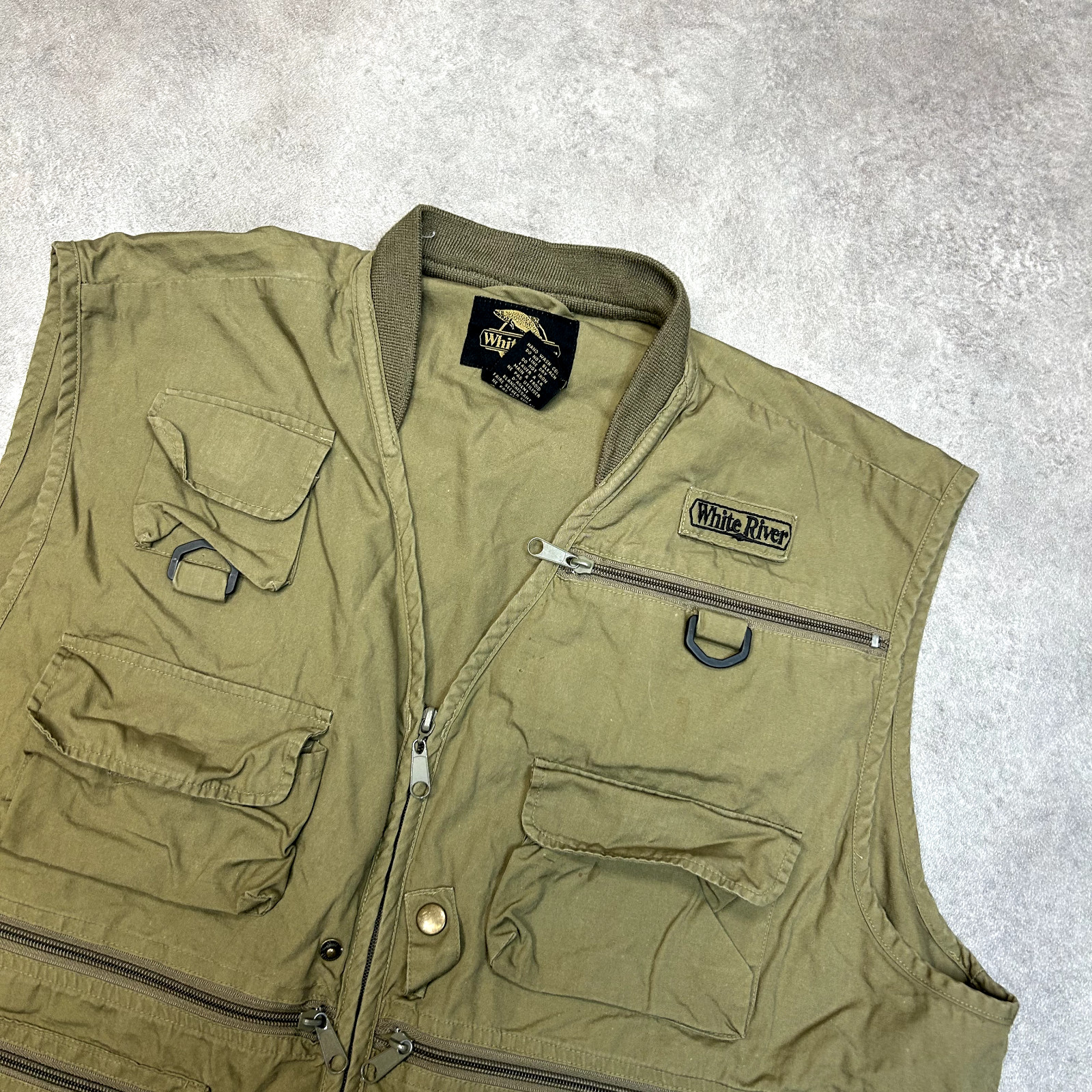 White River Utility Gilet Mens XL Vintage Full Zip Sleeveless Fishing Vest Green image 2