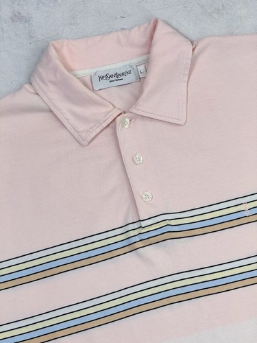 Vintage Yves Saint Laurent Polo T-Shirt Pink & White Small Chest Logo size M - Picture 5 of 14