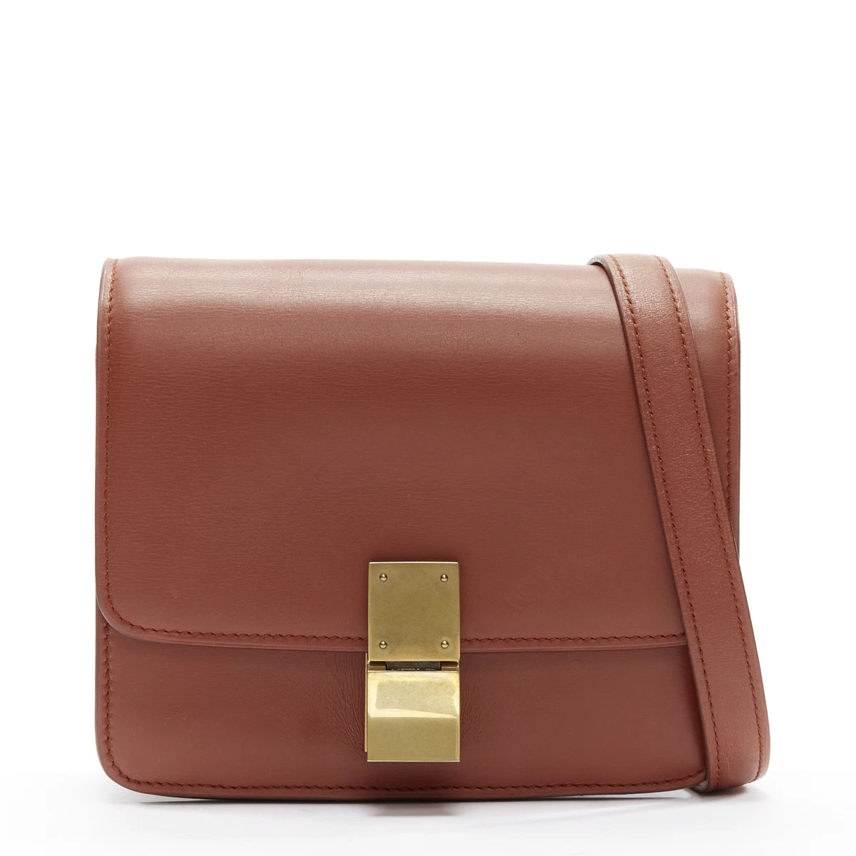 CELINE Medium Classic Box Calfskin Flap Crossbody Bag Camel