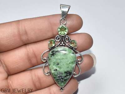 Ruby Zoisite & Green Amethyst Gemstone 2.7'' Pendant 925 Silver Plated U509-B111