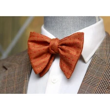 Camellucci Self-tied Bow Tie 100%Silk Big Butterfly Orange Red Polka Dot S646