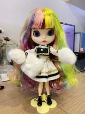 12" Blythe doll Nude mixed color hair with bangs Joint body white skin dudu lips
