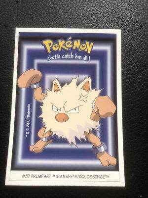 2000 POKEMON Dunkin Boomer Trading Card Sticker  #57 Primeape Colossinge/Rasaff