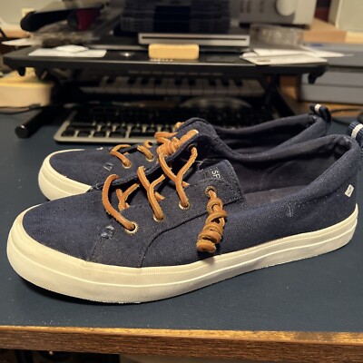 Sperry Top Sider Crest Vibe Shoe Size 7.5 Linen Navy Blue Boat