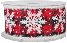Buffalo Plaid Snowflake Ribbon 2 1/2" x 10 Yards, White Snowflakes