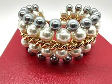 KJL Kenneth Jay Lane Multi Row White & Gray Pearl Bracelet!