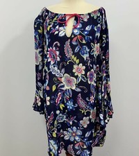 Anne Cole NWT tie neck bell sleeve Tunic Shift dress  Navy floral Size XS 