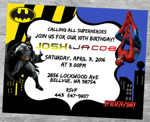 Batman Spider Man Anniversaire Invitation Personnalise Custom Vous Imprimez Multi Enfant Ebay