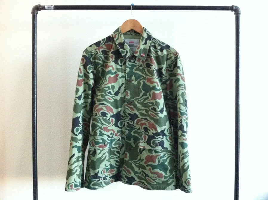 SUPREME UTILITY JACKET OLIVE CAMO COLLARED BUTTON UP MILITARY CAMP CAP BOX LOGO