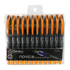 12 Thornton's Office Supplies Novice Disposable Fountain Pens, Medium, Orange