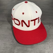 Vintage 80s Pontiac Snapback Hat White Red Wraparound Script General Motors Cars