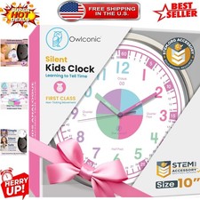 Educational Telling Time Clock for Kids - Quiet Analog Design for Bedrooms