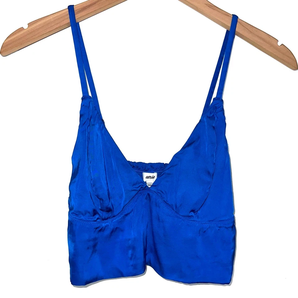 Top corto Aerie azul real satinado palangre talla mediana Foto 2 de 4