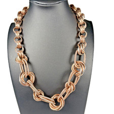 Necklace Gold Tone Chunky Mixed Link Chain Statement Lobster Clasp Womens 18in