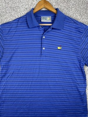 Augusta National Golf Shop Masters Polo Mens Large Blue Stripe Golf Logo Two Ply