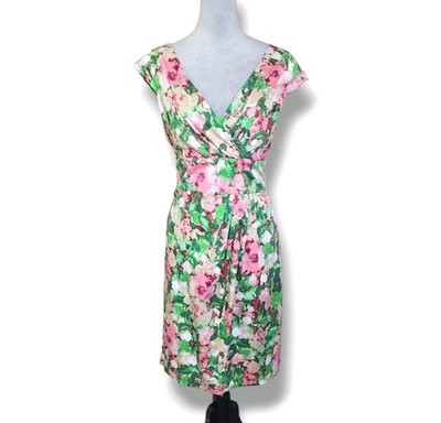 Talbots Floral Knee Length Dress Belt Bow Feminine Timeless Shift Size 8