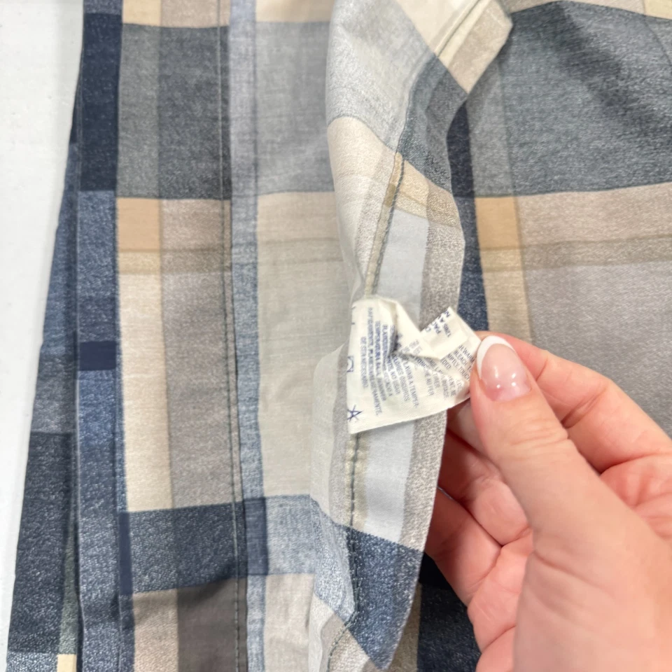 vintage wamsutta full flat sheet gray blue plaid usa cotton blend y2k 90s - Image 3 of 4