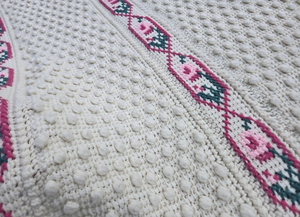 大号 68 英寸× 58 英寸复古花卉格子针织毯 — 第 3/4 张图片