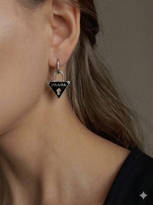 Prada Triangle Logo Replacement for Bags/Jewelry Black Charm / 1 pcs