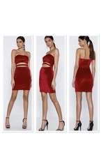 NEW RED NASTYGAL VELVET STRAPLESS MINI DRESS SIZE 8