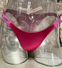 Victoria's Secret VERY SEXY Shine Strap Satin BRAZILIAN Panty Sz L MAGENTA NWT