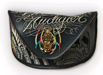 Leather Embroidered Sunglass Case Christian Audigier-Daggers And Skull Case Only