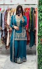 New Natural Crep Silk Teal Blue Top Palazzo With Dupatta For Women  Girls