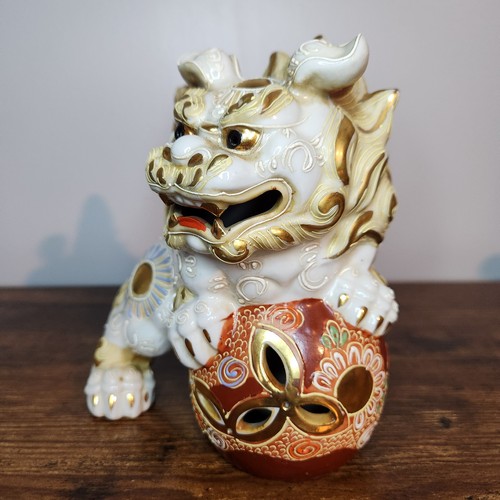 Par de Foo Dogs chinos de cerámica vintage - leones guardianes pintados a mano - Imagen 3 de 21