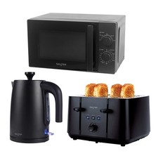 Salter Kuro 3-Piece Set – 1.7L Kettle, 4-Slice Toaster, Microwave, Matte Black